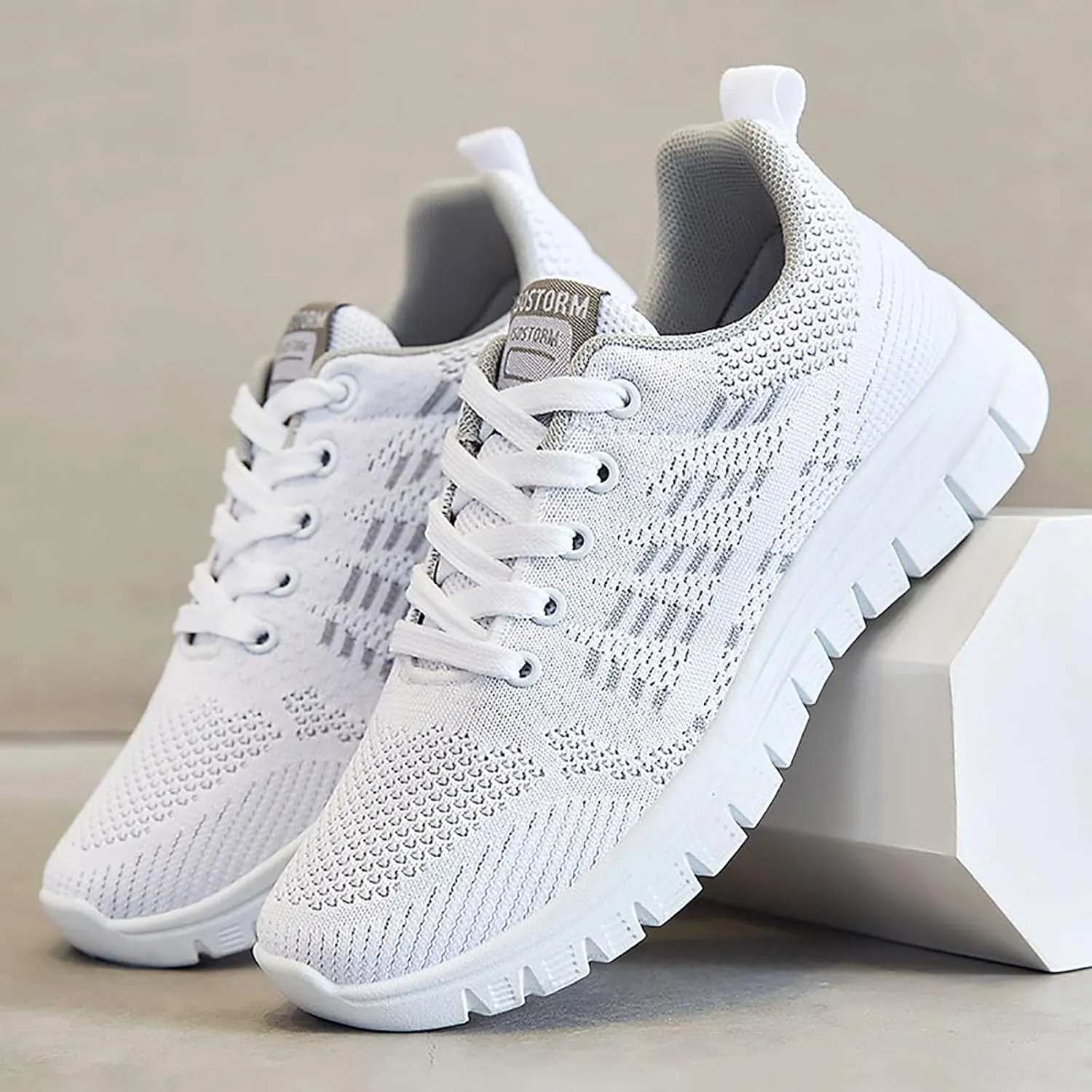 ZSpzx Summer Walking Shoes for Women Mesh Knit Breathable Running Sneakers Comfy Lightweight Non Slip Air Cushioned Daily Wear Arch Support Shoe Fashionable Mesh Ladies Casual Platform Footwear