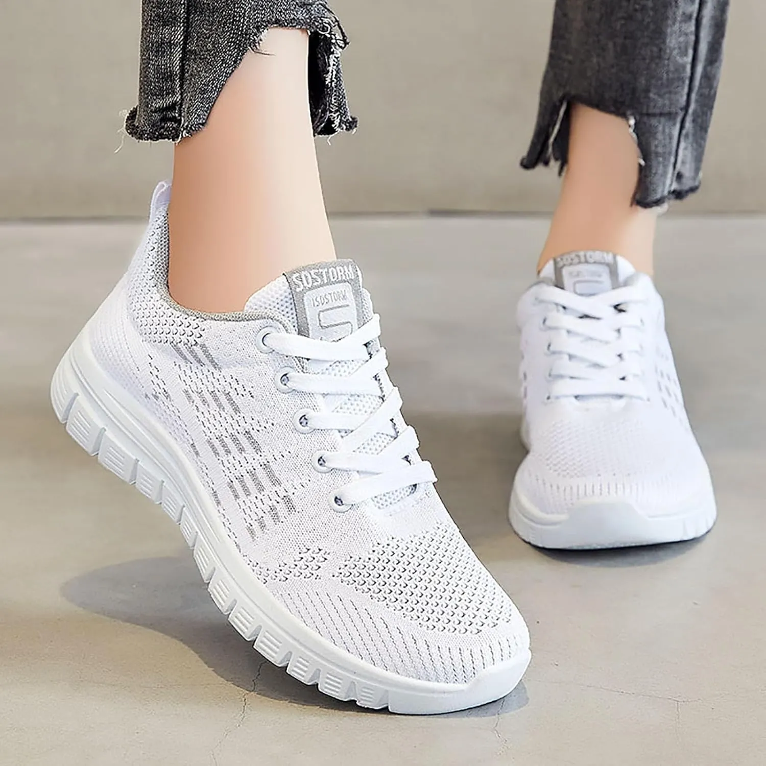 ZSpzx Summer Walking Shoes for Women Mesh Knit Breathable Running Sneakers Comfy Lightweight Non Slip Air Cushioned Daily Wear Arch Support Shoe Fashionable Mesh Ladies Casual Platform Footwear