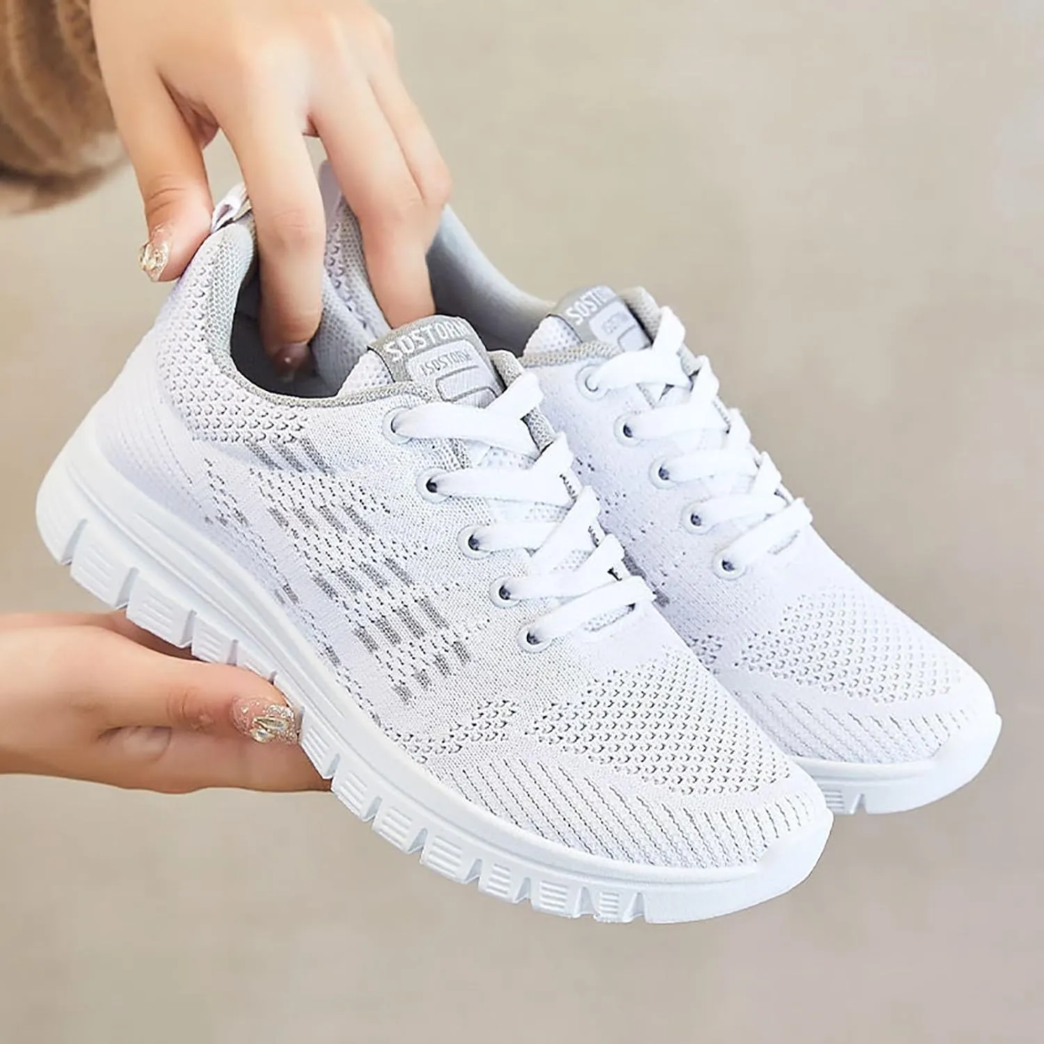 ZSpzx Summer Walking Shoes for Women Mesh Knit Breathable Running Sneakers Comfy Lightweight Non Slip Air Cushioned Daily Wear Arch Support Shoe Fashionable Mesh Ladies Casual Platform Footwear