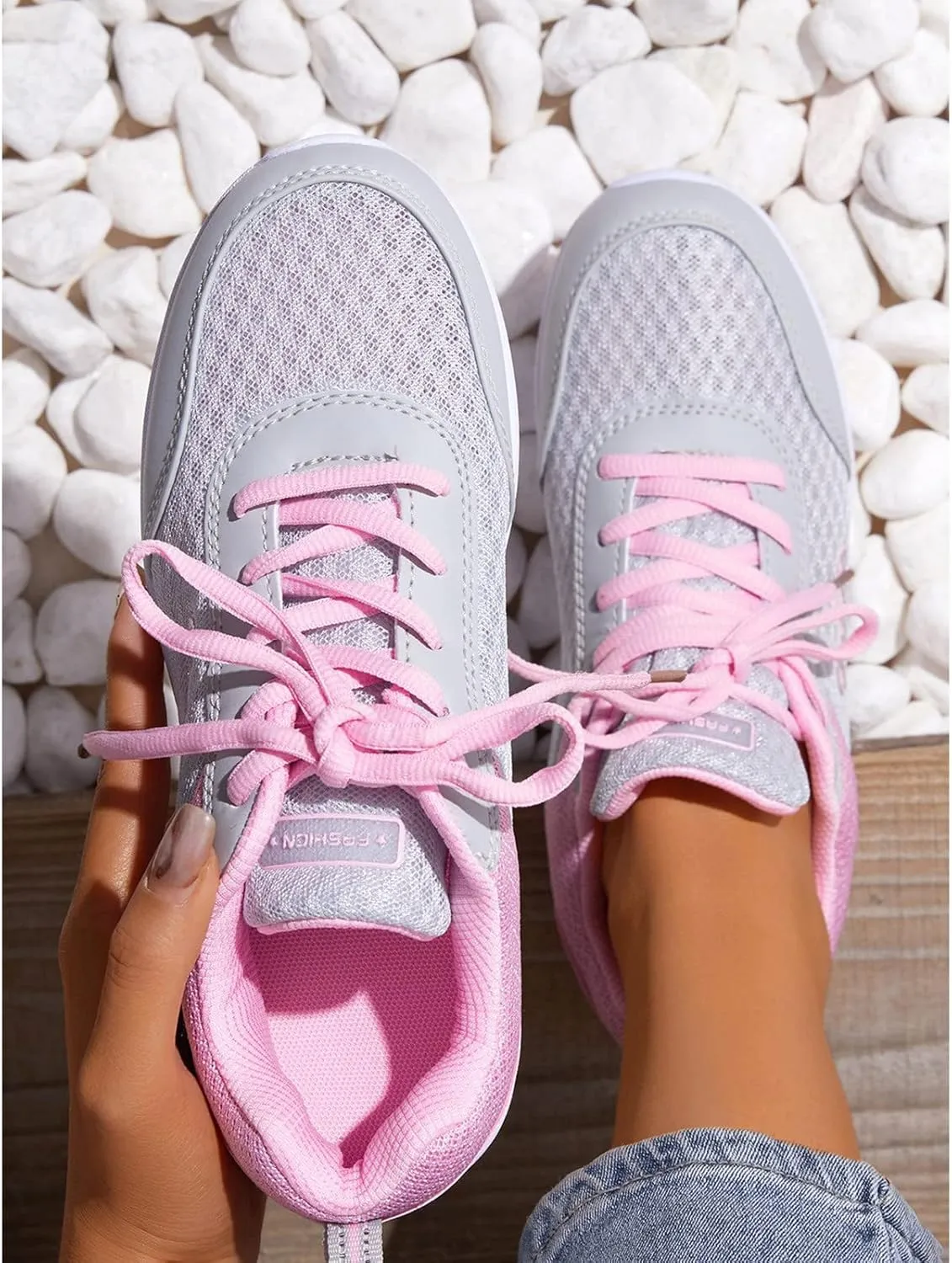 ZSpzx Womens Sneakers Lace Up Air Cushion Knit Running Shoes Lightweight Tennis Walking Shoe Ladies Mesh Breathable Work Fashion Sneaker Athletic Comfortable Casual Shoes for Gym Travel Daily Wear
