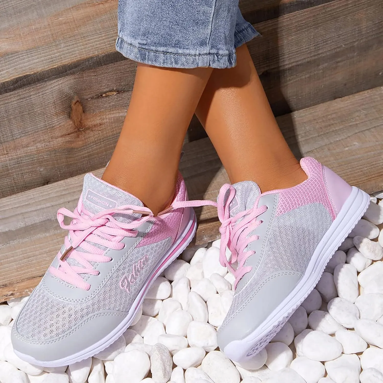ZSpzx Womens Sneakers Lace Up Air Cushion Knit Running Shoes Lightweight Tennis Walking Shoe Ladies Mesh Breathable Work Fashion Sneaker Athletic Comfortable Casual Shoes for Gym Travel Daily Wear