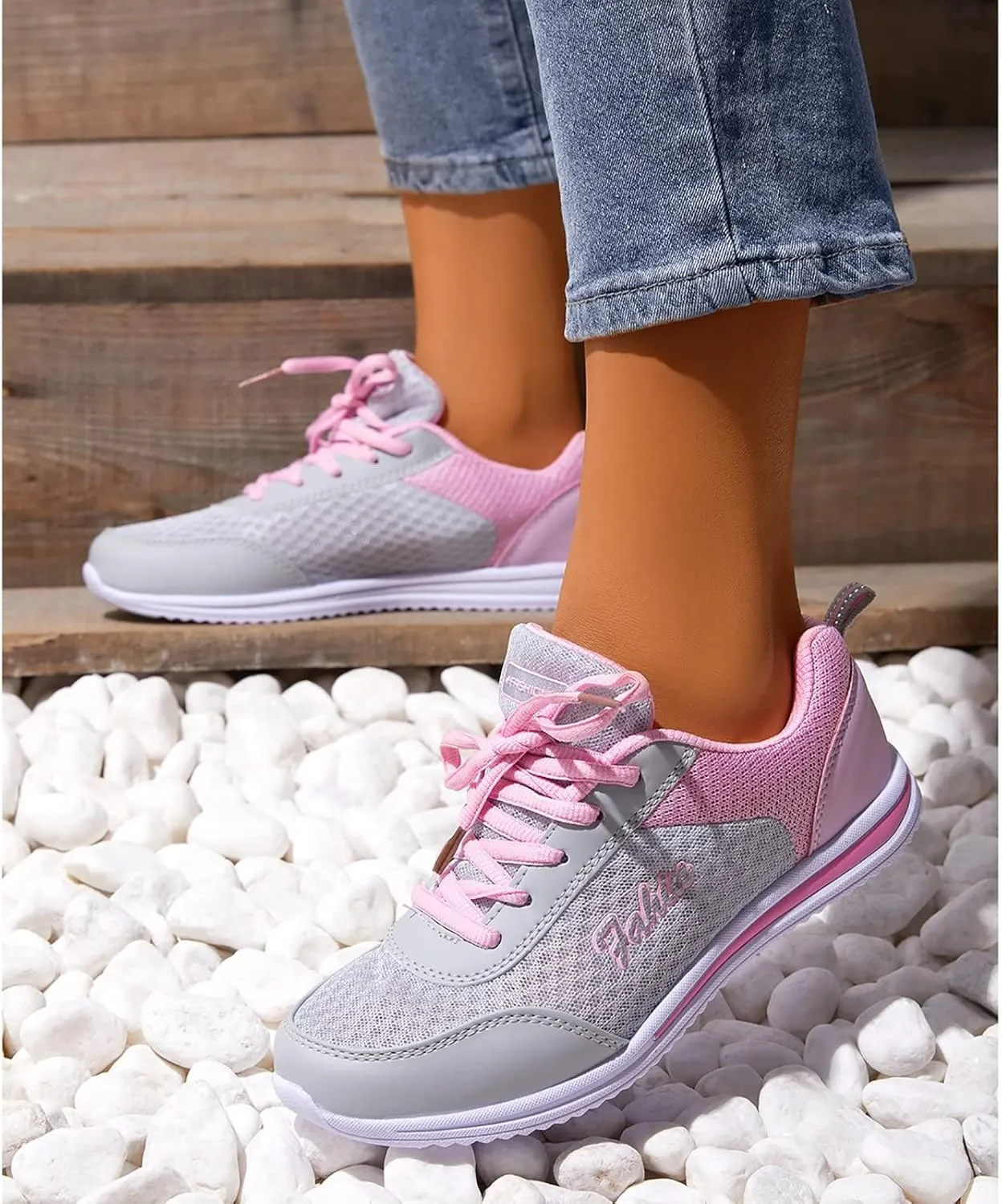 ZSpzx Womens Sneakers Lace Up Air Cushion Knit Running Shoes Lightweight Tennis Walking Shoe Ladies Mesh Breathable Work Fashion Sneaker Athletic Comfortable Casual Shoes for Gym Travel Daily Wear