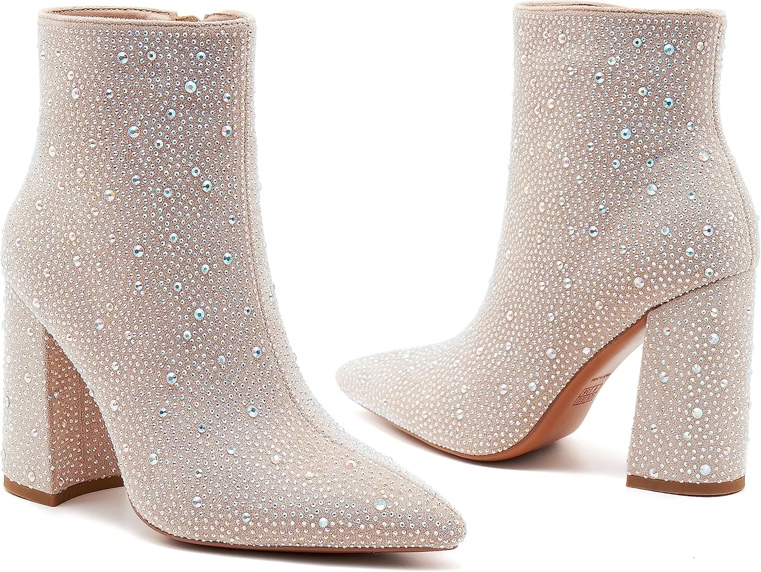 ZXHYZLZ Women's Sparkling Rhinestone Ankle Boots with Pointed Toe and Block Heel