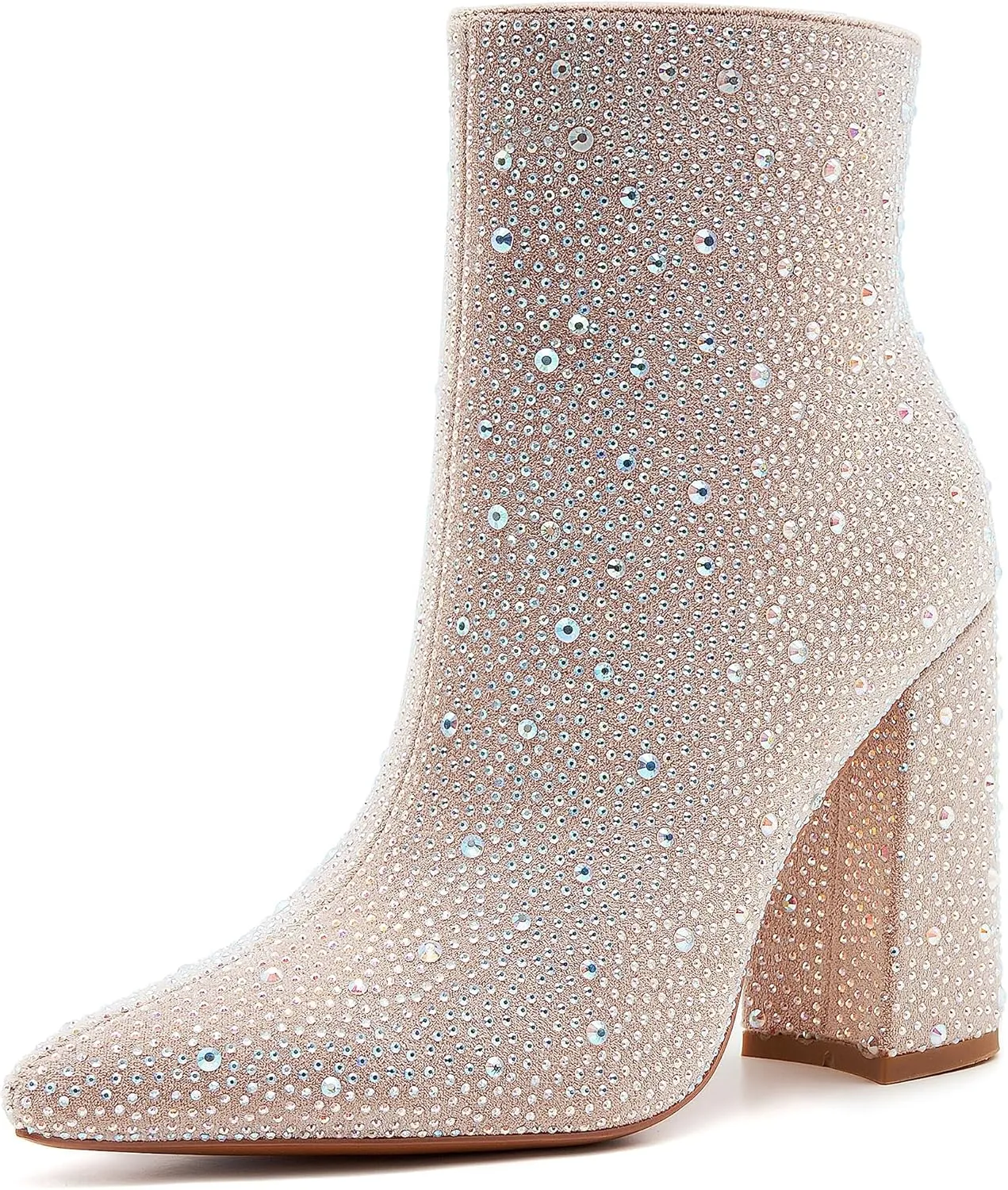 ZXHYZLZ Women's Sparkling Rhinestone Ankle Boots with Pointed Toe and Block Heel